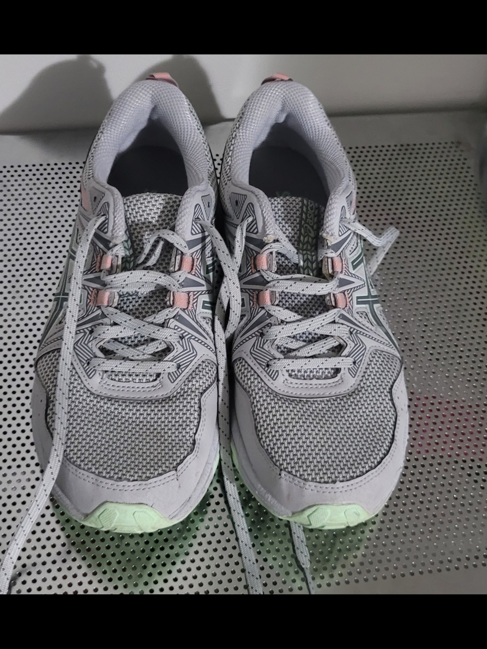 Asics Gray Sneakers with Green Logo Accent